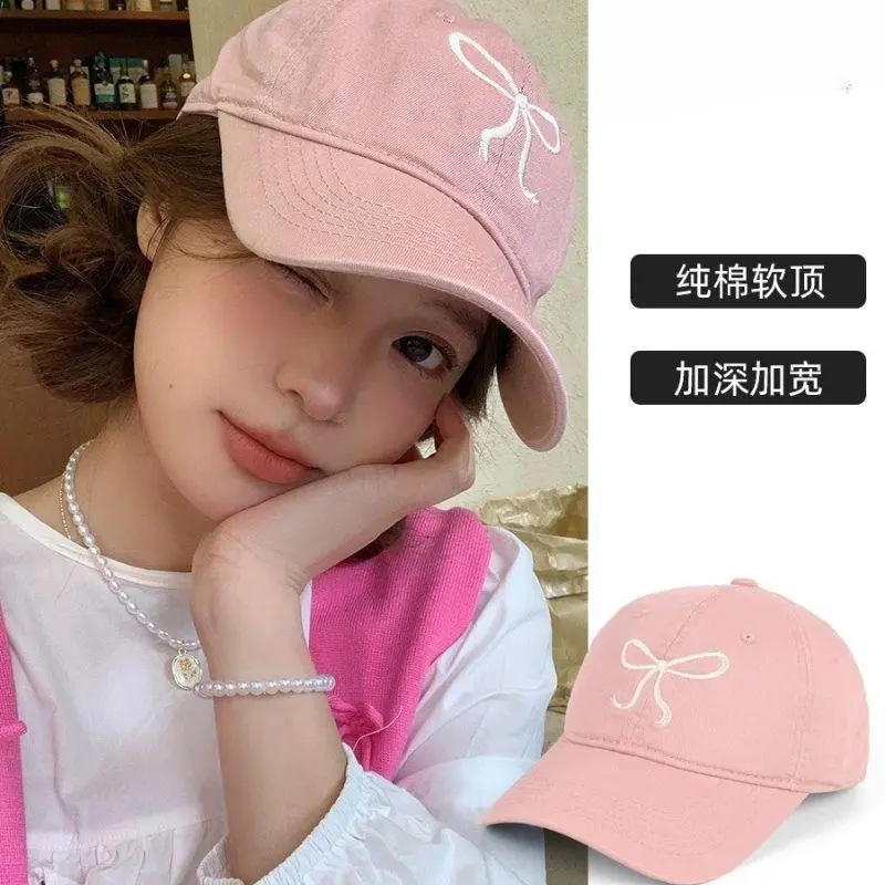 Solid Color Korean Sweet Bowknot Embroidery Baseball Hat For Women Girl Peaked Cap Outdoor Soft Cotton Snapback Sun Visors Hat
