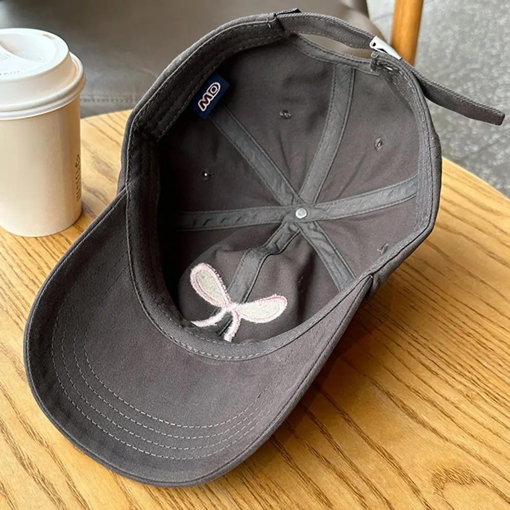 Solid Color Korean Sweet Bowknot Embroidery Baseball Hat For Women Girl Peaked Cap Outdoor Soft Cotton Snapback Sun Visors Hat