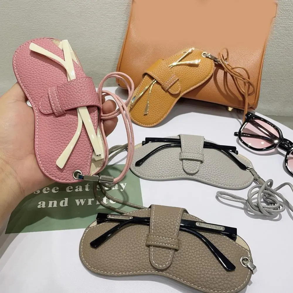 Portable Hanging Neck Glasses Bag PU Leather Sunglasses Storage Bag Anti-stress Glasses Protective Cover Eyewear Accessories