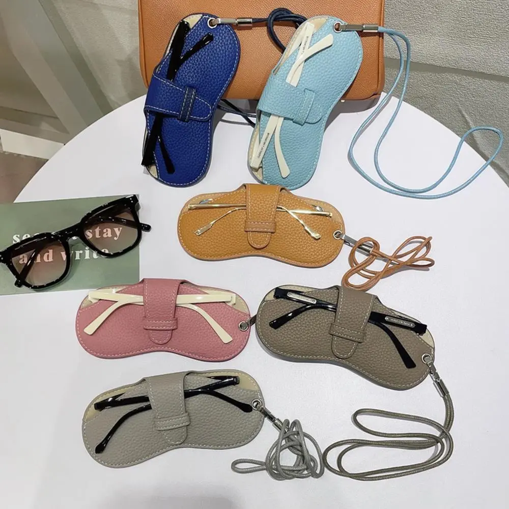 Portable Hanging Neck Glasses Bag PU Leather Sunglasses Storage Bag Anti-stress Glasses Protective Cover Eyewear Accessories