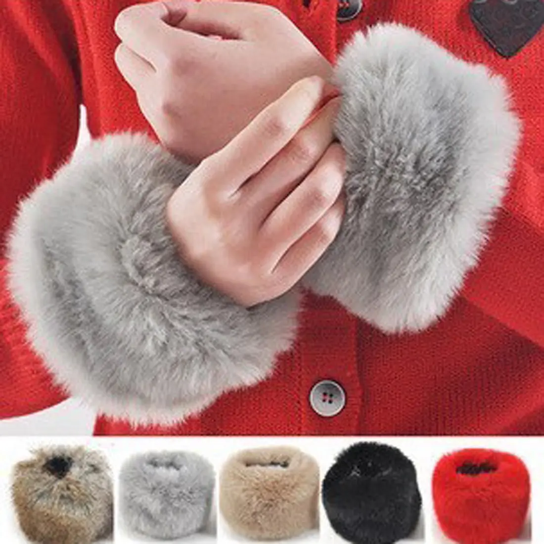 1 Pair Faux Fur Plush Cuff Sleeve Winter Warm Arm Warmer Soft Elastic Wrist Slap On Cuffs Arm Warmer Thicken Wrist Protector
