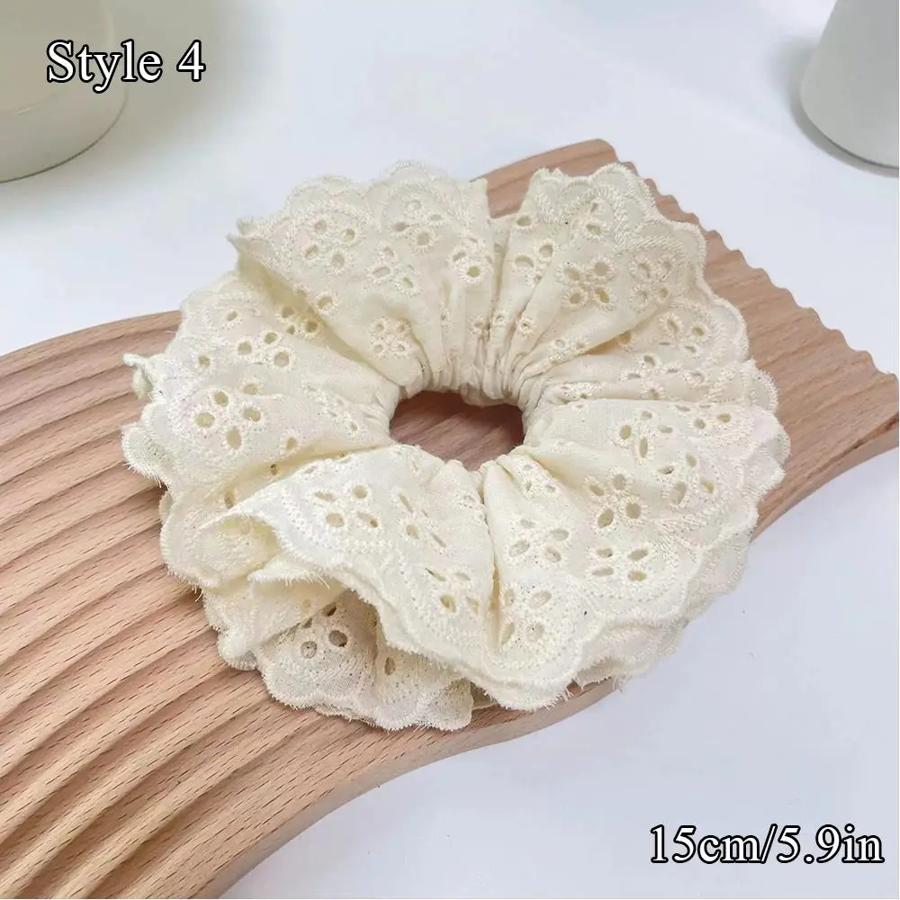 Big Flower Lolita Lace Hair Bands Korean Lace Cotton Pleated Scrunchies White French Retro Large Hair Rope Ties Ponytail Holder