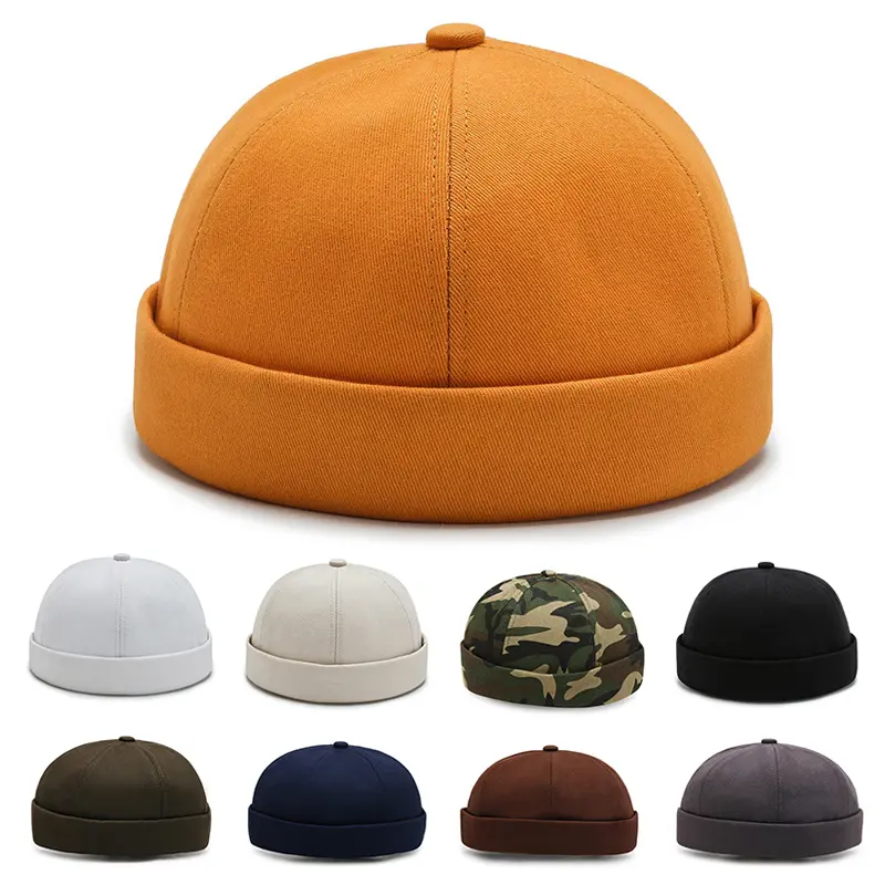 Vintage Men's Summer Cotton Brimless Skullies Cap Solid Color Street Portable Docker Hats Multipurpose Beanie Hat Hip Hop Hats