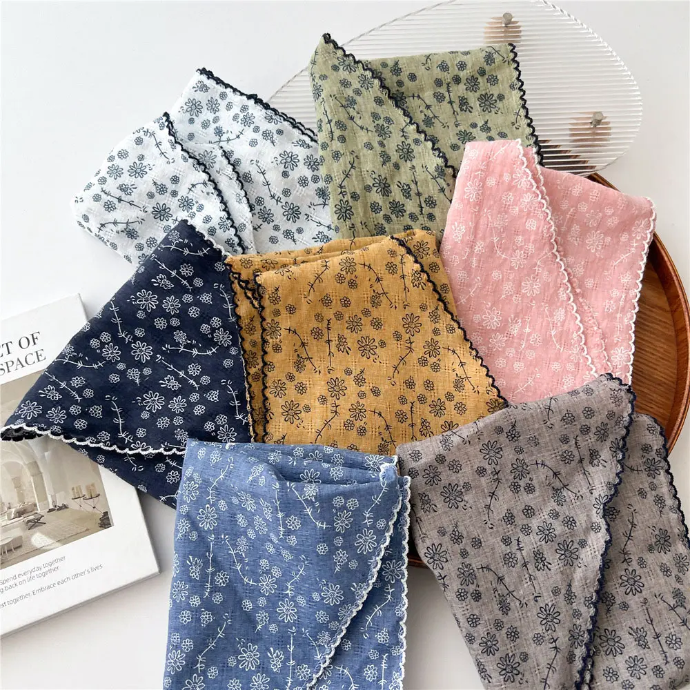 Small Flower Triangle Scarf Women Cotton Linen Scarves All-match Decorative Shawl Korean Version Shawl for Ladies Neckerchief