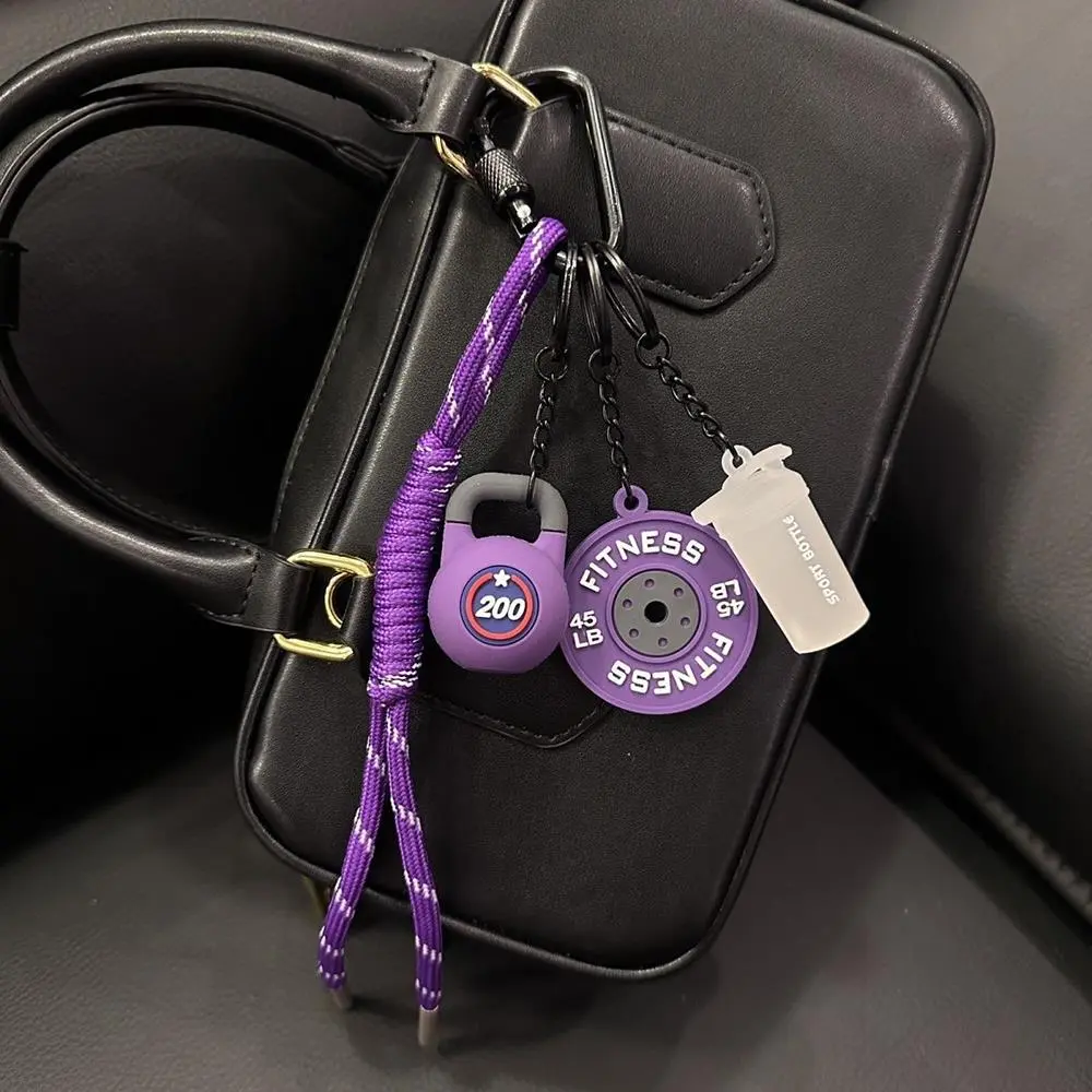 Sports Fitness Bag Pendant Colorful Handmade Rope Keychain Mini Dumbbell Water Cup Kettlebell Bag Charms Backpack Decoration