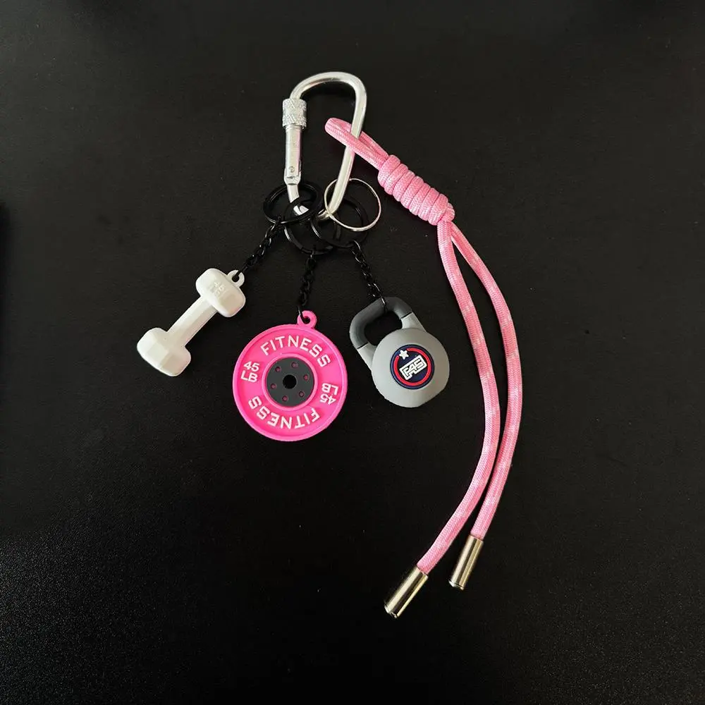 Sports Fitness Bag Pendant Colorful Handmade Rope Keychain Mini Dumbbell Water Cup Kettlebell Bag Charms Backpack Decoration
