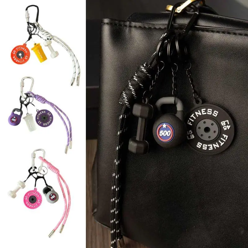 Sports Fitness Bag Pendant Colorful Handmade Rope Keychain Mini Dumbbell Water Cup Kettlebell Bag Charms Backpack Decoration
