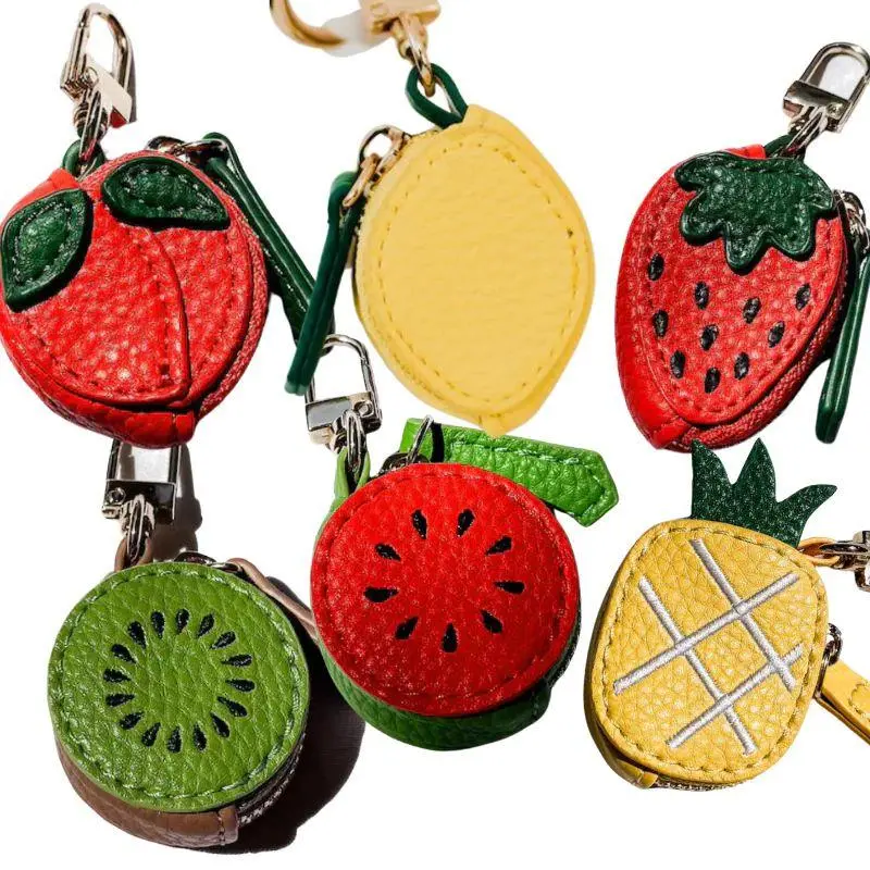 Portable Fruit Shape Coin Purse Cute Creative Litchi PU Leather Keychain Pendant Mini Storage Bag Summer Fruit Bag Charm Gifts