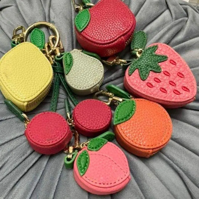Portable Fruit Shape Coin Purse Cute Creative Litchi PU Leather Keychain Pendant Mini Storage Bag Summer Fruit Bag Charm Gifts