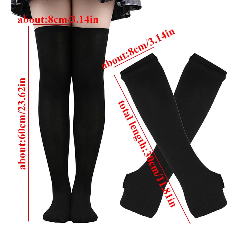 Long Fingerless Gloves Arm Cover Long Socks Striped Knitted Wrist Sleeves Arm Warmer Anime Gothic Overknee Socks Long Sleeve