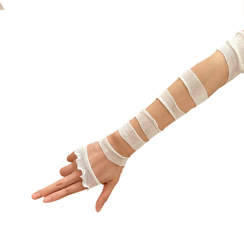 Cosplay Black White Bandages Arm Sleeves Girl Arm Cover Lolita Cosplay Gloves Korean Oversleeve Dress Up Fingerless Gloves Y2K