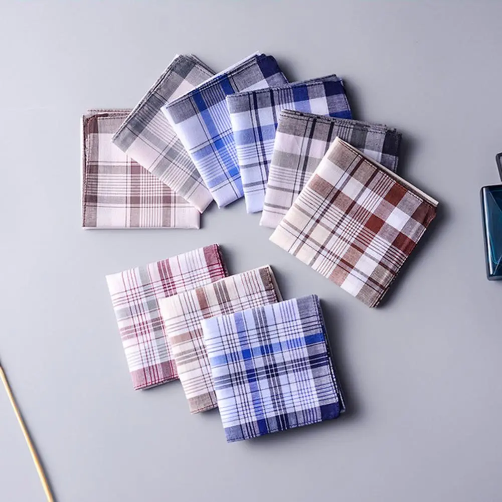 5Pcs Random Square Plaid Stripe Handkerchiefs 38*38cm Plain Classic Vintage Pocket Pocket Cotton Towel Business Cotton Scarf