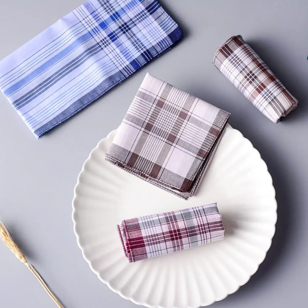 5Pcs Random Square Plaid Stripe Handkerchiefs 38*38cm Plain Classic Vintage Pocket Pocket Cotton Towel Business Cotton Scarf