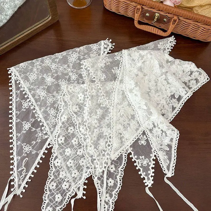 INS Lace Floral Embroidered Triangle Hair Scarf Bohemia Headscarf Sweet Kerchief Hair Accessories Women Travel Photo Headband