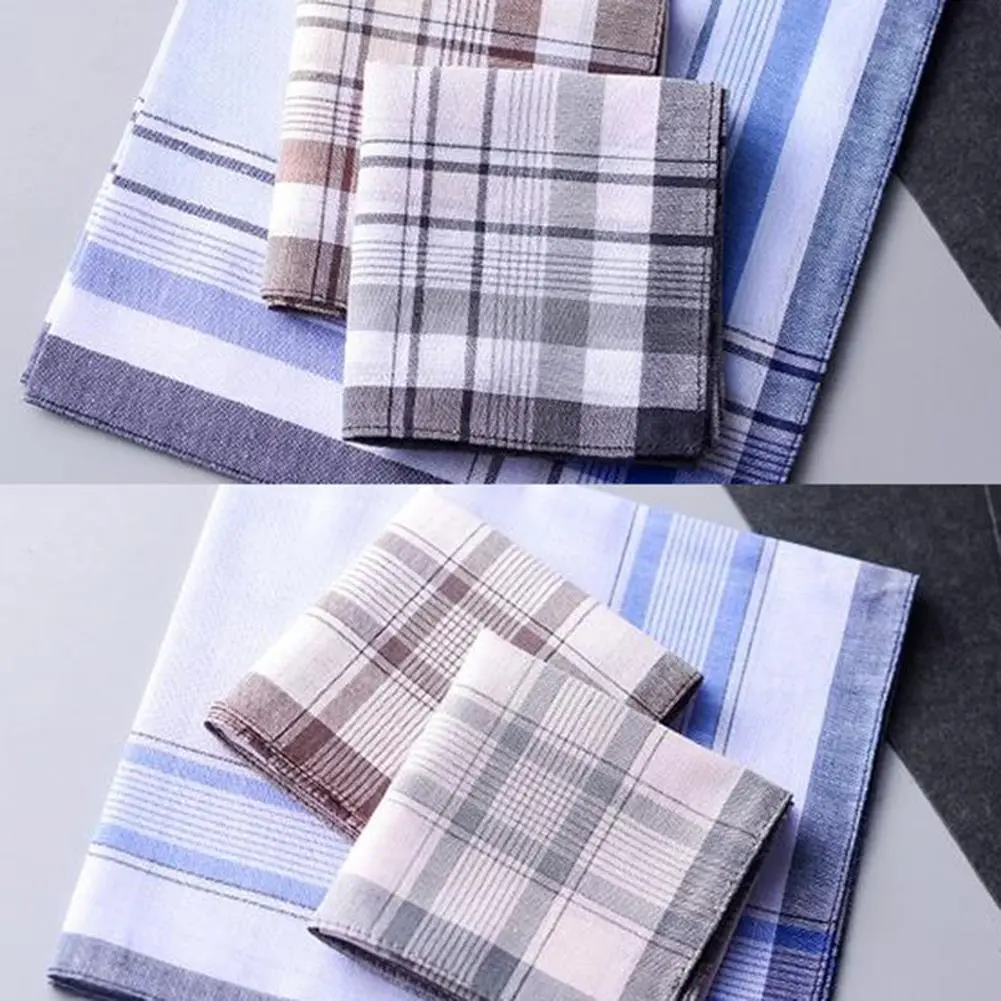 5Pcs Random Square Plaid Stripe Handkerchiefs 38*38cm Plain Classic Vintage Pocket Pocket Cotton Towel Business Cotton Scarf