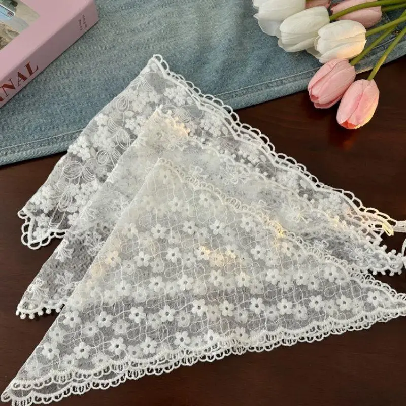INS Lace Floral Embroidered Triangle Hair Scarf Bohemia Headscarf Sweet Kerchief Hair Accessories Women Travel Photo Headband