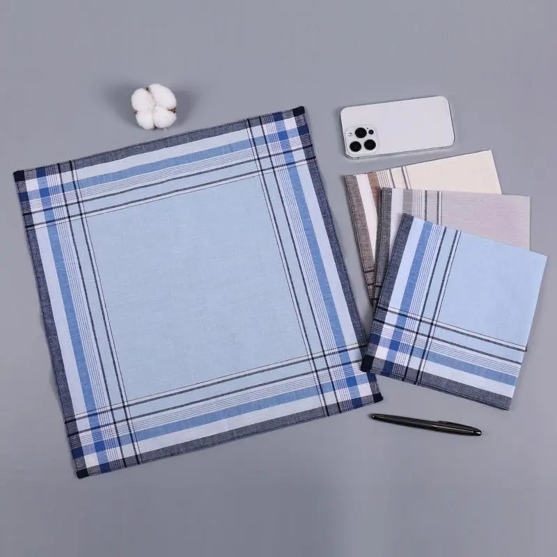 5Pcs Random Square Plaid Stripe Handkerchiefs 38*38cm Plain Classic Vintage Pocket Pocket Cotton Towel Business Cotton Scarf