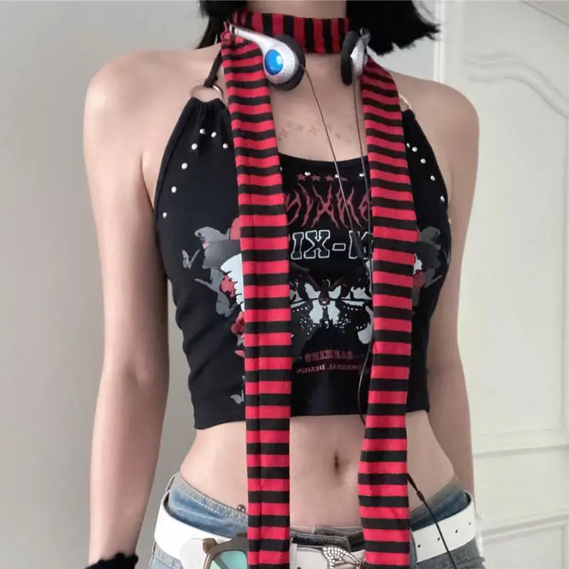 Y2K Punk Harajuku Style Black And White Striped Scarf Street Slim Narrow Scarves Choker 180cm Stripe Decorative Neckerchief