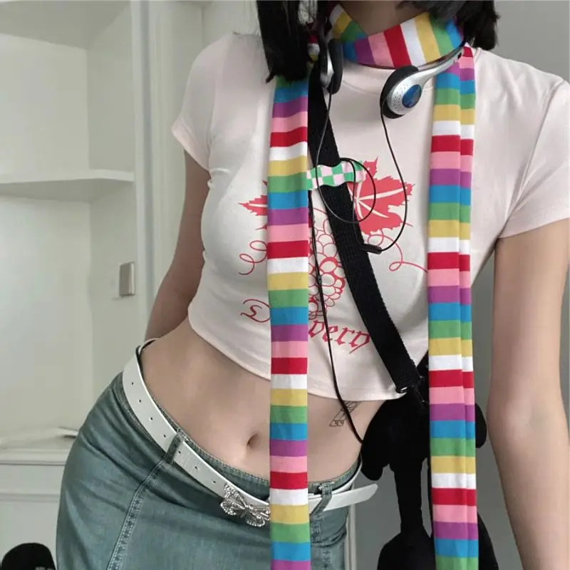 Y2K Punk Harajuku Style Black And White Striped Scarf Street Slim Narrow Scarves Choker 180cm Stripe Decorative Neckerchief