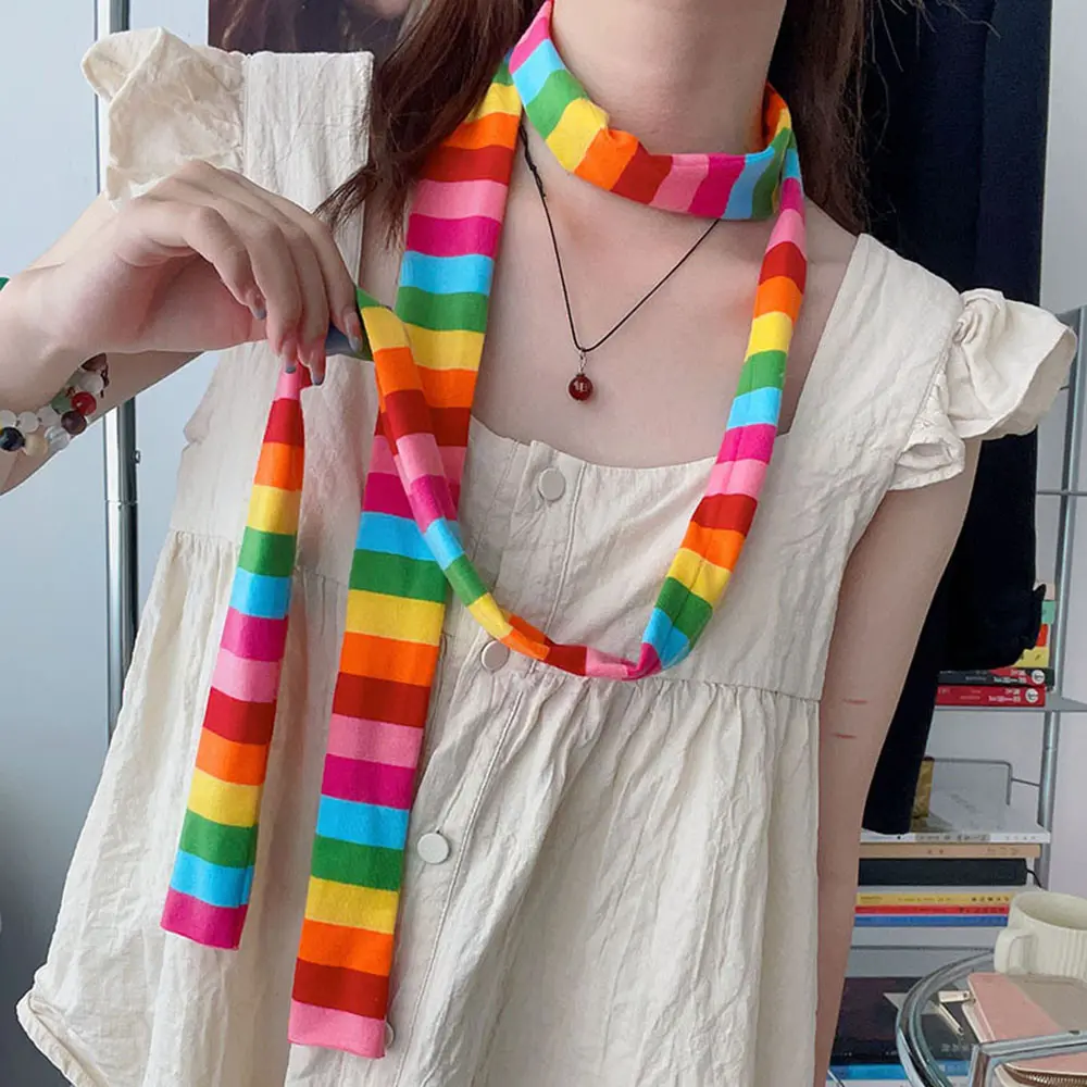 Y2K Punk Harajuku Style Black And White Striped Scarf Street Slim Narrow Scarves Choker 180cm Stripe Decorative Neckerchief