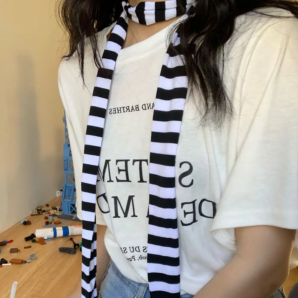 Y2K Punk Harajuku Style Black And White Striped Scarf Street Slim Narrow Scarves Choker 180cm Stripe Decorative Neckerchief