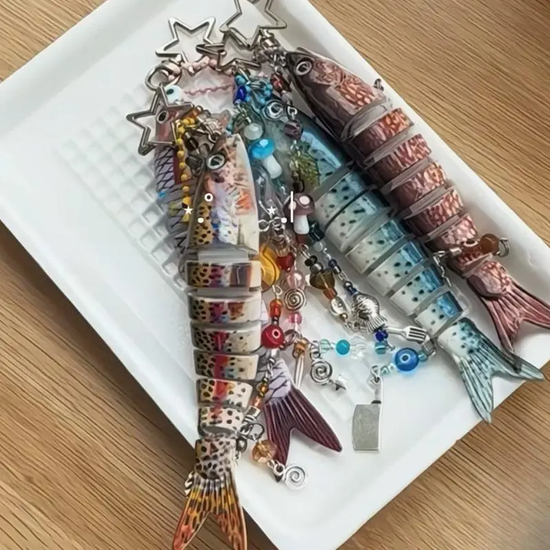 Handmade Fish Keychains Funny Fish Shape Bag Charms Cute Creative Mobile Phone Lanyard Bag Pendant Men Women Jewelry Accessories
