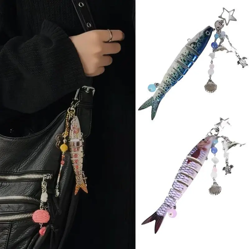 Handmade Fish Keychains Funny Fish Shape Bag Charms Cute Creative Mobile Phone Lanyard Bag Pendant Men Women Jewelry Accessories