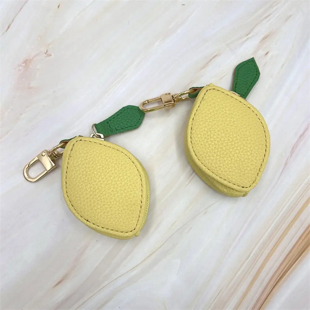 Strawberry Lemon Fruit Charm Coin Purse Genuine Leather Cute Key Chain Mini Pouch Wallet Gift For Girl Women Backpack Pendant