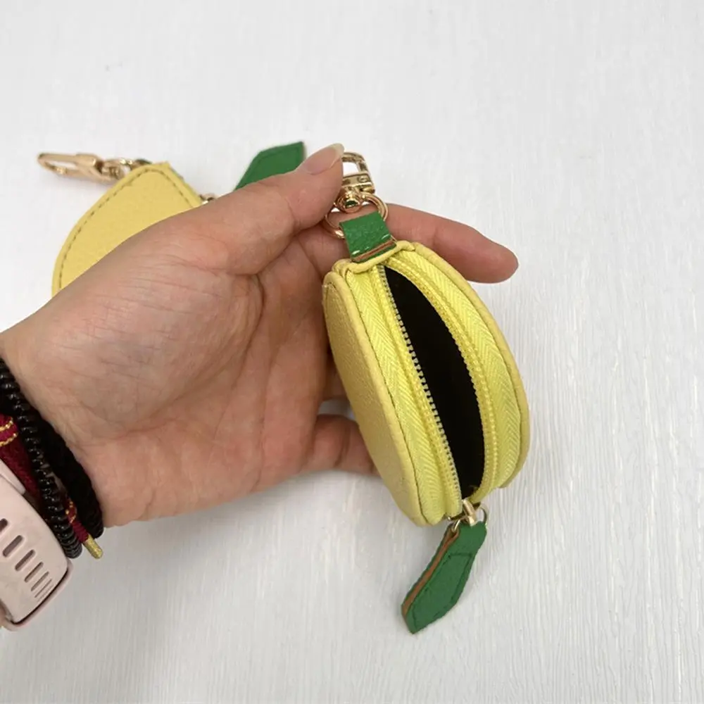 Strawberry Lemon Fruit Charm Coin Purse Genuine Leather Cute Key Chain Mini Pouch Wallet Gift For Girl Women Backpack Pendant