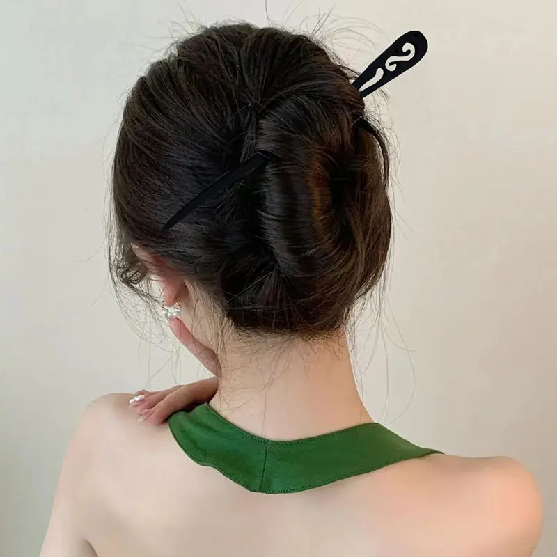 Traditional Wooden Black Hair Sticks Chinese Style Hairpins Carved Wood Hair Fork Retro Hair Sticks Handmade Headwear Hairpins
