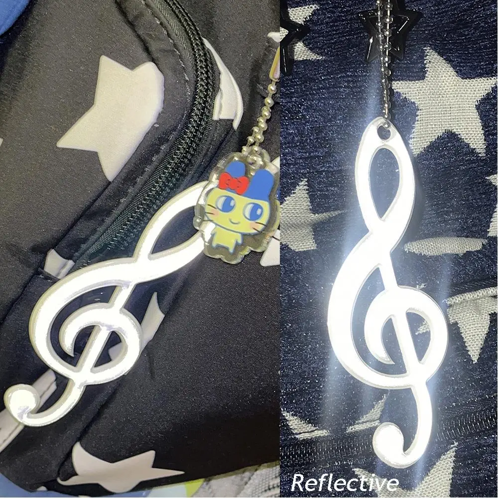 5PCS Music Note Keychain Key Chain Backpack Colorful Reflective Pendants Waterproof Keyring For Bag Night Running Walking 10CM