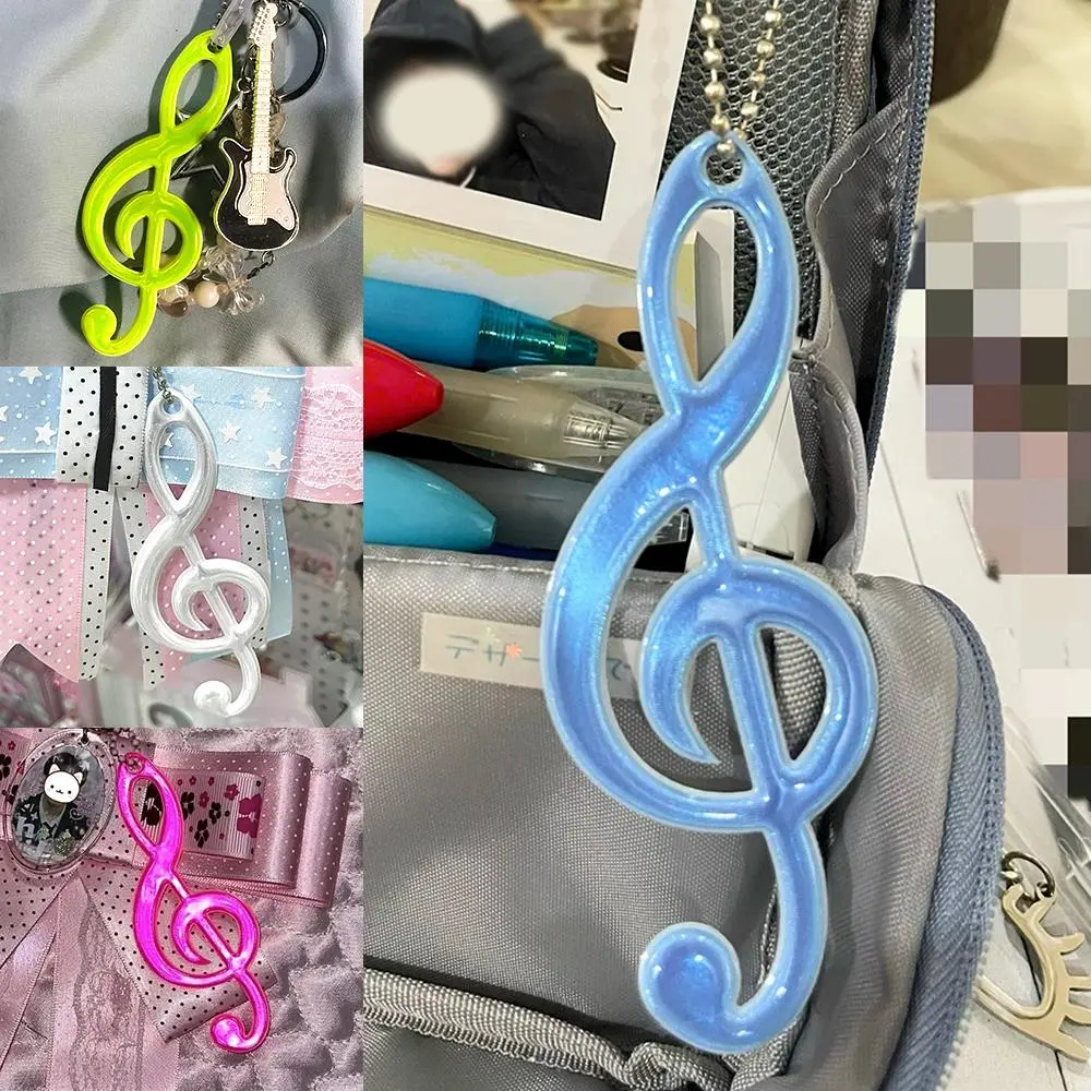 5PCS Music Note Keychain Key Chain Backpack Colorful Reflective Pendants Waterproof Keyring For Bag Night Running Walking 10CM