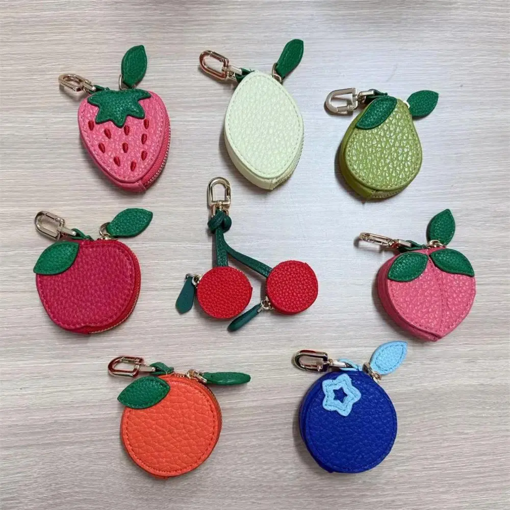 Red Apple Fruit Charm Coin Purse Cute Key Chain Mini Pouch Wallet Gift For Girl Women PU Leather Pendant Zipper Keychain