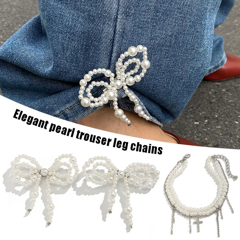 Fashion Heart Pearl Bow Brooch Tassel Button Clasps Fixed Clothes Pin Adjustable Detachable Jean Fit Tighten Buckle Unisex