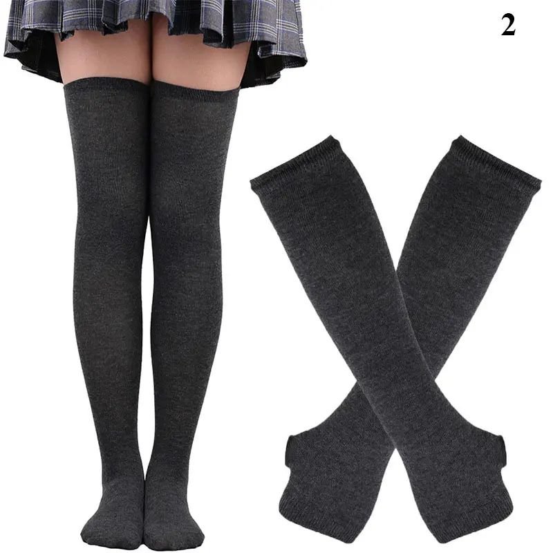 2Pair/Set Women Gothic Punk Over Knee Long Stripe Socks Girl Arm Sleeve Gloves Thigh High Cotton Socks Sweet Cute Christmas Gift