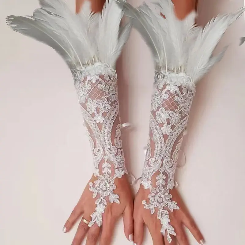 Fashion Feather Sleeve Cuffs Gloves Party Cosplay Lace Wrist Cuffs Fur Sleeve Furry Accessories Carnival Stage Show Costume