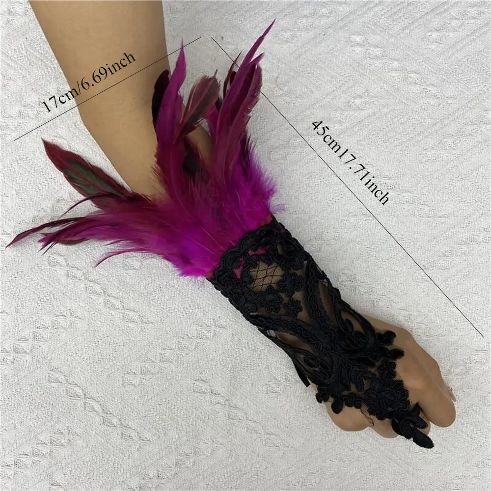 Fashion Feather Sleeve Cuffs Gloves Party Cosplay Lace Wrist Cuffs Fur Sleeve Furry Accessories Carnival Stage Show Costume