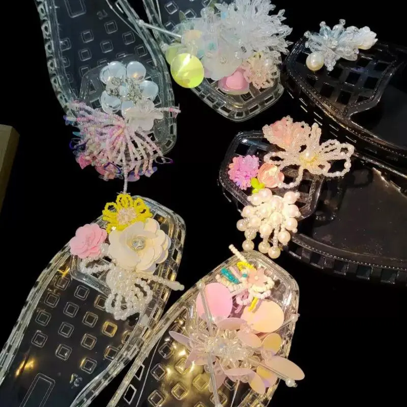 Korean Crystal Shoe Decorations Transparent Tassel Shoe Buckles Unique Design DIY Crystal Fringe Shoe Buckles For Shoes