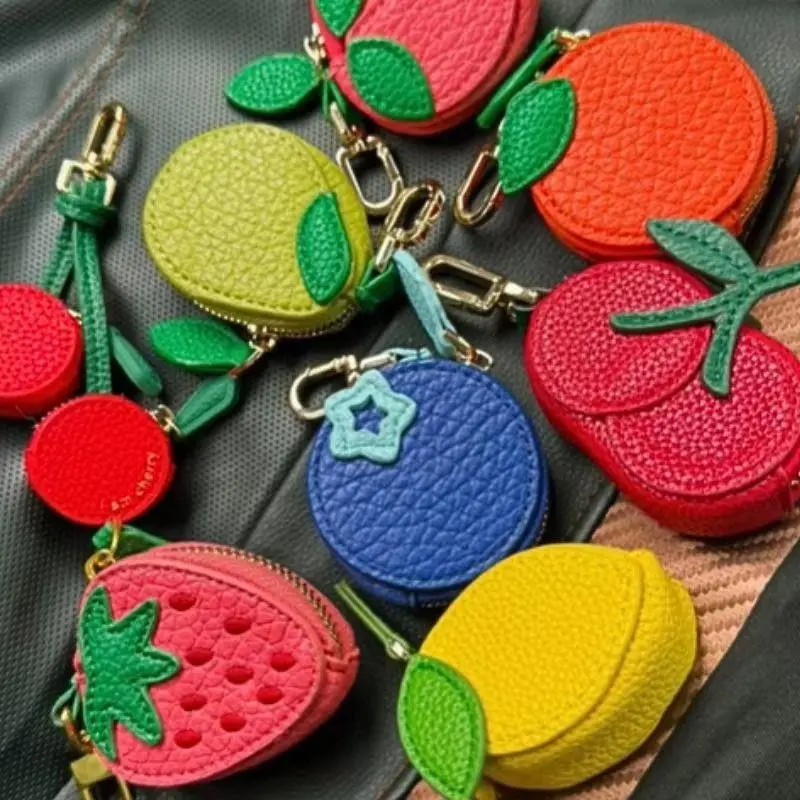 Mini Cherry Fruit Shape Coin Purse Strawberry Cute PU Leather Pendant Korean Style Keychain Earphone Bag Mini Storage Bag
