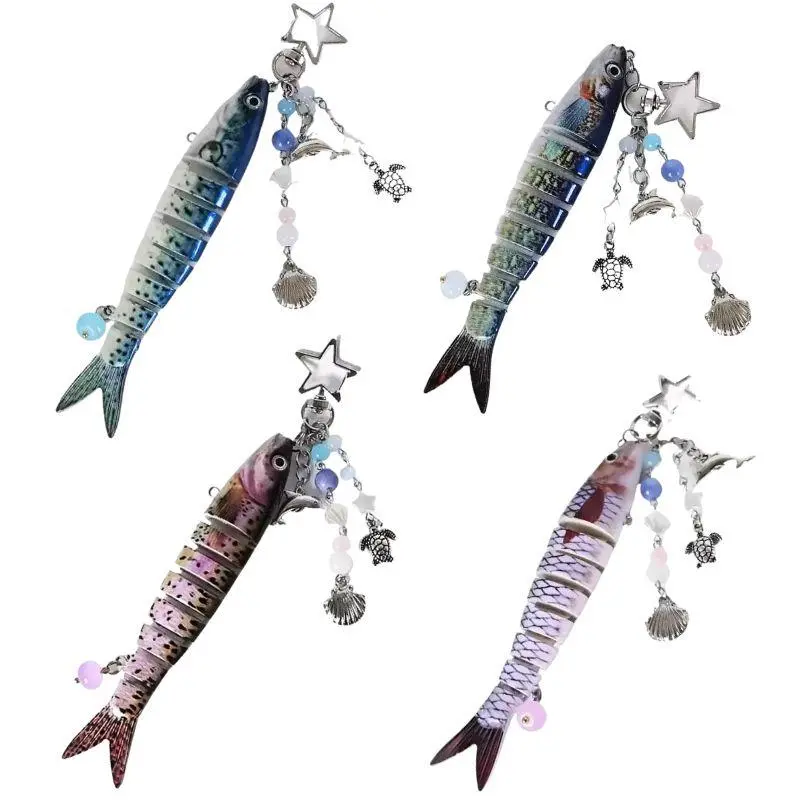 Cute Creative Fish Shape Keychains Funny Handmade Fish Bag Charms Mobile Phone Lanyard Bag Pendant Men Women Jewelry Accessories