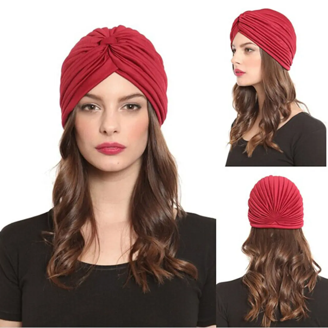Elastic Muslim Bandanas for Women Turban Solid Color Headband Indian Hats Polyester Headbands Girls Head Scarf Hair Accessories