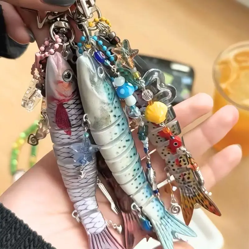 Cute Creative Fish Shape Keychains Funny Handmade Fish Bag Charms Mobile Phone Lanyard Bag Pendant Men Women Jewelry Accessories