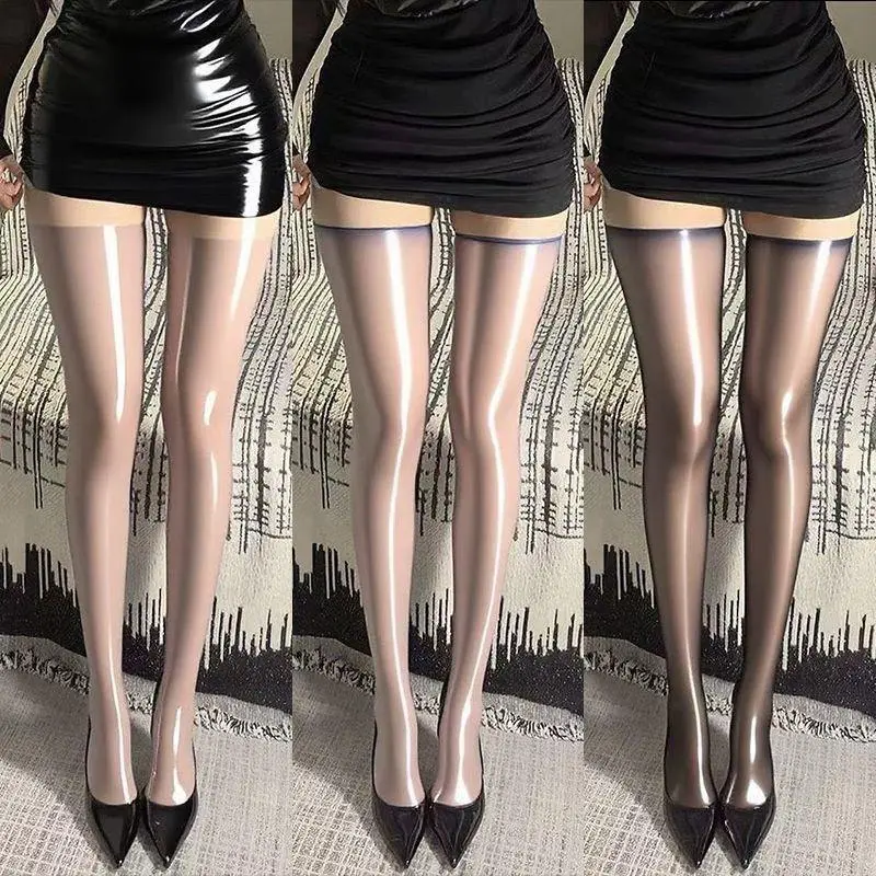 Glossy Aurora Oil Bright Socks 8D Super Transparent Thigh High Stockings Women Sexy Ultrathin Glossy Party Socks Long Tights