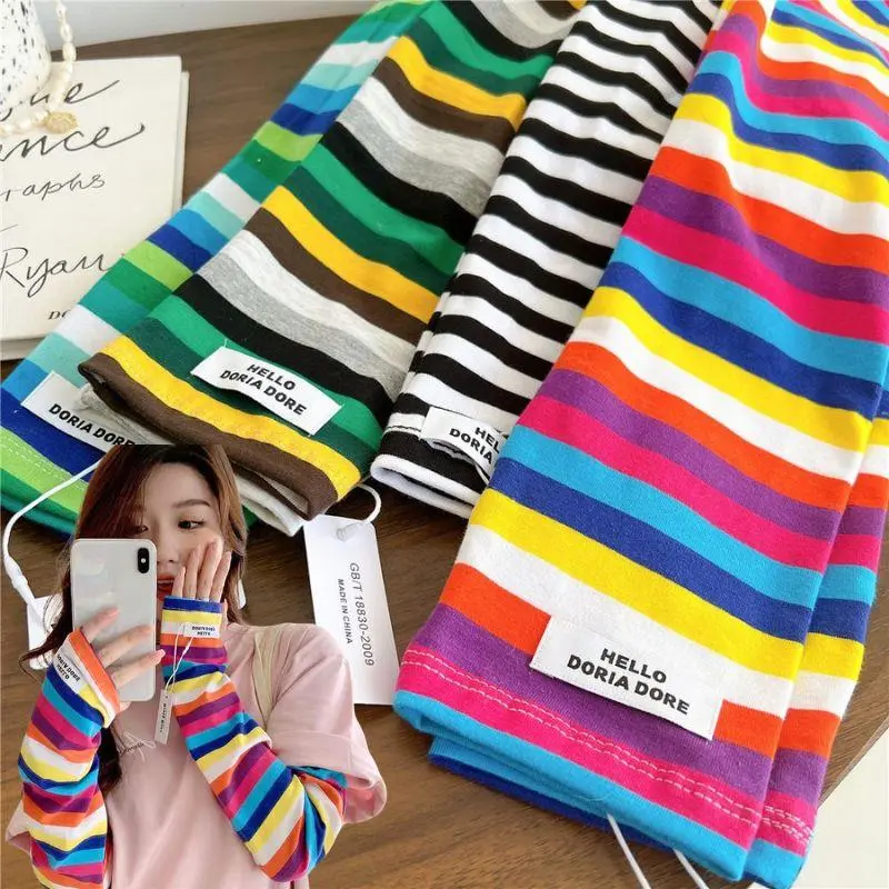 Y2K UV Protection Arm Gloves Harajuku Stripe Driving Ice Sleeves Ice Silk Gloves Women Summer Cycling Loose Sunblock Hand Sleeve