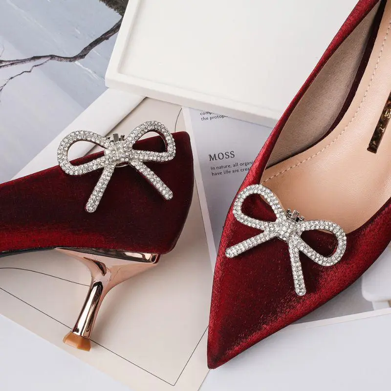 1PC Diamond-encrusted Bow-knot Shoes Clip Lady High Heel Shoes Buckle DIY Rhinestones Shoe Flower Wedding Prom Shoe Clamp Decor