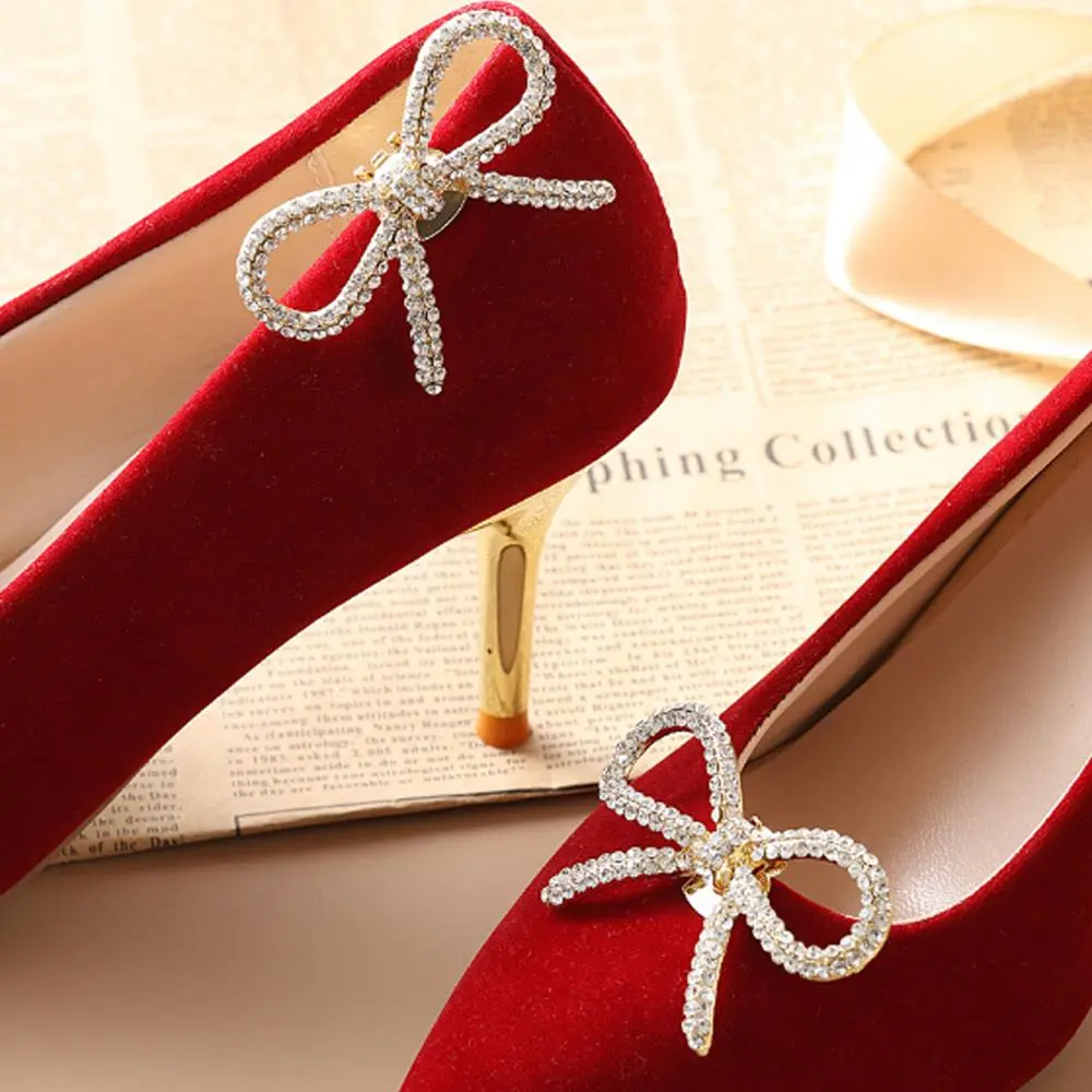 1PC Diamond-encrusted Bow-knot Shoes Clip Lady High Heel Shoes Buckle DIY Rhinestones Shoe Flower Wedding Prom Shoe Clamp Decor