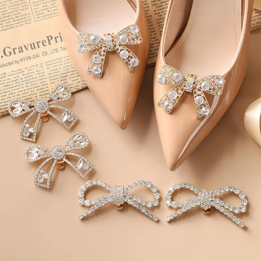 1PC Diamond-encrusted Bow-knot Shoes Clip Lady High Heel Shoes Buckle DIY Rhinestones Shoe Flower Wedding Prom Shoe Clamp Decor