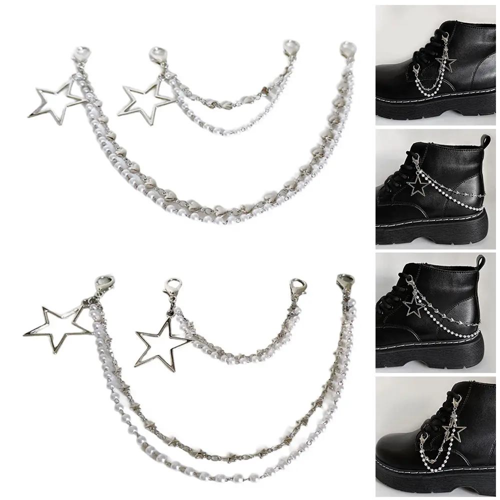 Metal Pearl Chains For Shoes Cross Charms Shoe Buckles Decoration Star Heart Canvas Shoes Accessories Creative Shoe Jewelry