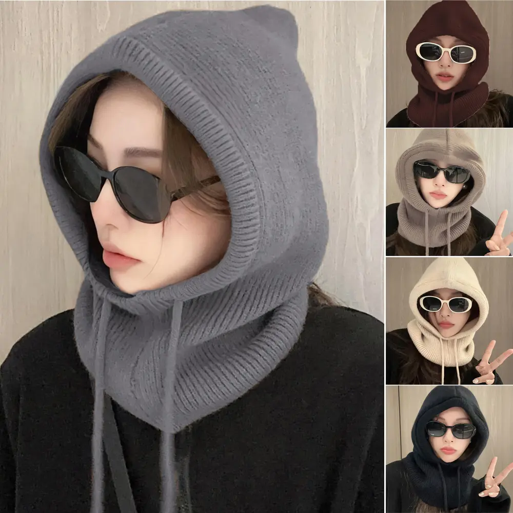 Unisex Adjustable Elastic Balaclava Cap Warm Ring Scarf Beanie Hat For Women Men Windproof Hooded Neck Collar Knitted Hat Bonnet