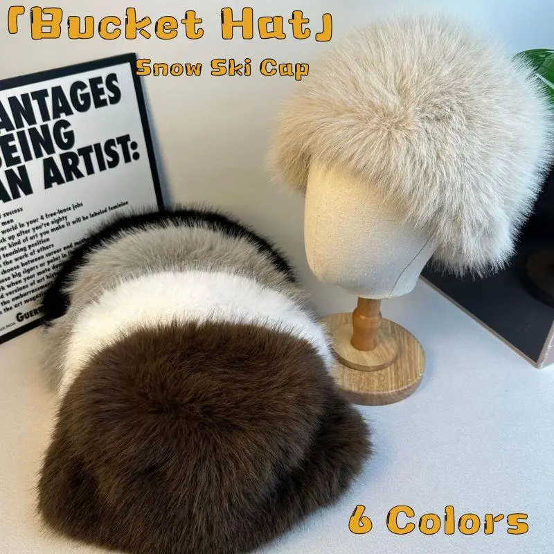 2024 Fluffy Fur Women's Winter Warm Hat Ear Protection Snow Ski Cap Faux Fox Fur Thick Lady Windproof Russian Hat Warmer Bonnet